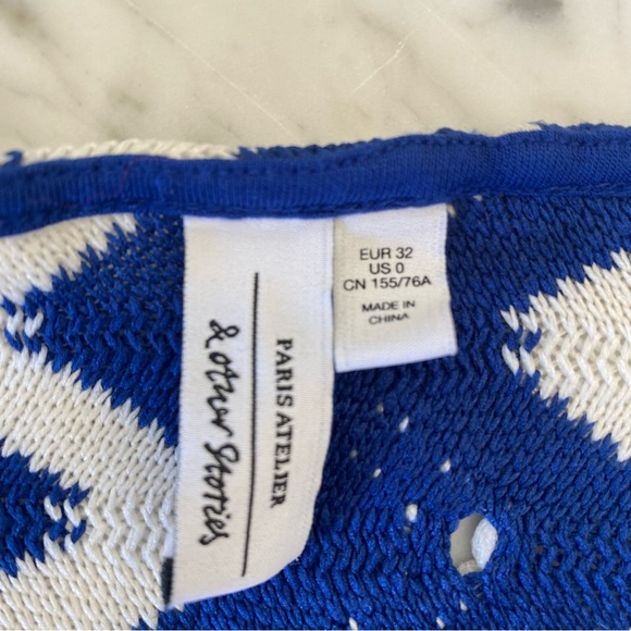 Women's & Other Stories Cropped Woven Top, Wavy Blue/White Size XS - Picture 5 of 7